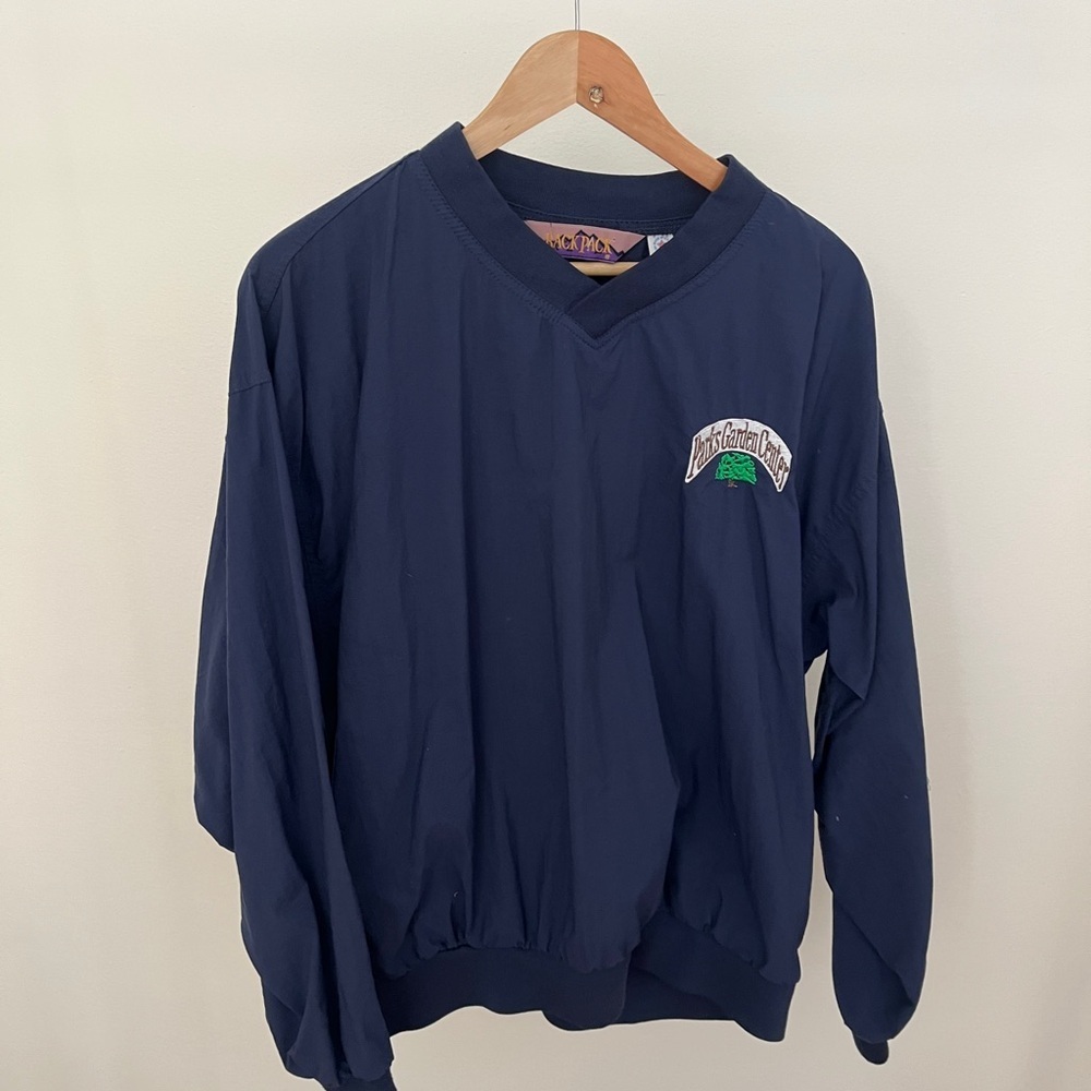 Vintage 90s Navy Blue Men's Nylon Shell Sweatshirt style with v neck